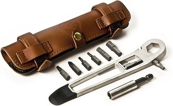 FULL WINDSOR -The Nutter Bicycle Multi Tool–Portable Cycling Repair Kit for MTB, Road & Dirt Bikes – Includes Spanner, Magnetic Bit, Tire Levers & Bottle Opener–Compact Brown Case for On-the-Go Fixes