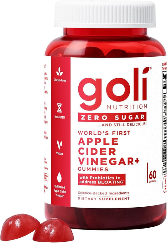 Goli Zero Sugar Apple Cider Vinegar Gummies - Vitamin B12, Probiotics to Address Bloating. No Artificial Sweeteners, No Sugar Alcohols. Vegan, Plant Based, Non-GMO, Gluten-Free & Gelatin Free. (1)