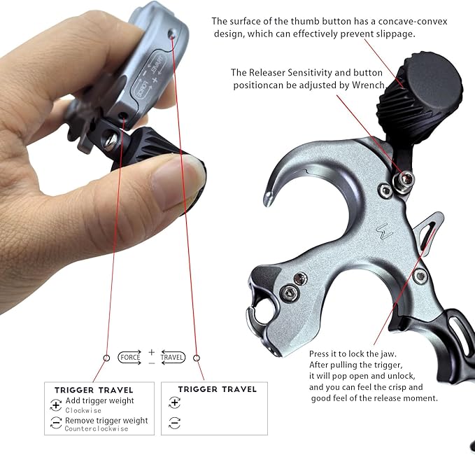 Compound Bow Aid Releaser with Wrist Straps and Adjustment Tool,Archery Release Aids with 3 Thumb Release Adjustable,Aluminum Alloy Aids.for Left and Right Handers.
