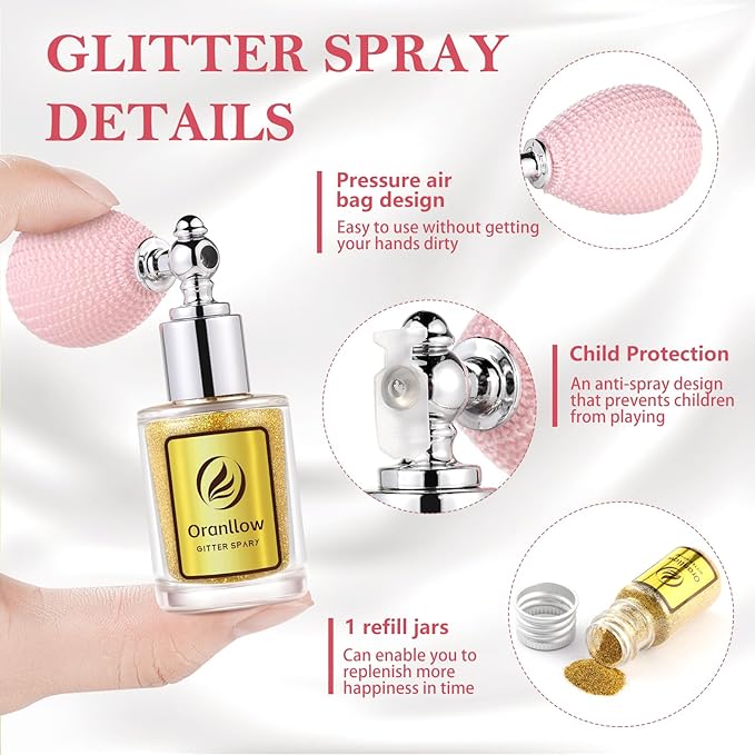 Holographic Body Glitter Spray - Shimmering Hair, Face & Body Sparkle for Festivals, Clothes, Nail Art Crafts Design & Special Events Makeup (Gold)