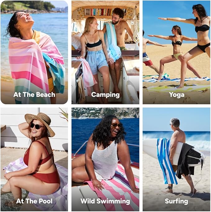 Dock & Bay Kid's Towel - for Beach Use - Quick Dry, Sand Free - Compact, Lightweight - 100% Recycled - Includes Bag - Coastal Candy, Large (160x90cm, 63x35)