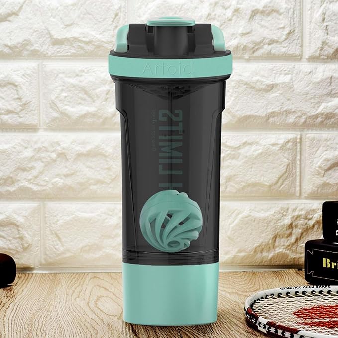 Artoid Mode 24-Ounce Protein Shaker Bottle, Dual Mixing Technology, BPA Free, Aqua Green/Black