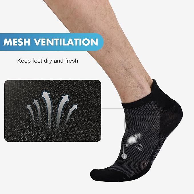 BAMBOO COOL Men's Ankle Socks Athletic Cushioned Moisture Wicking, Running Socks Arch Support Breathable, Heel Tab 8 Pack