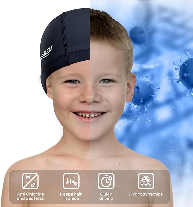 COOLMATE Fabric Swim Cap for Adult Women Men Kid 3 4 6 8 14 16, Silicone Water Resistant Layer, Cloth Swim Cap Gifts for Swimmers, Lightweight for Pool, Lap Swimming (1 pc)