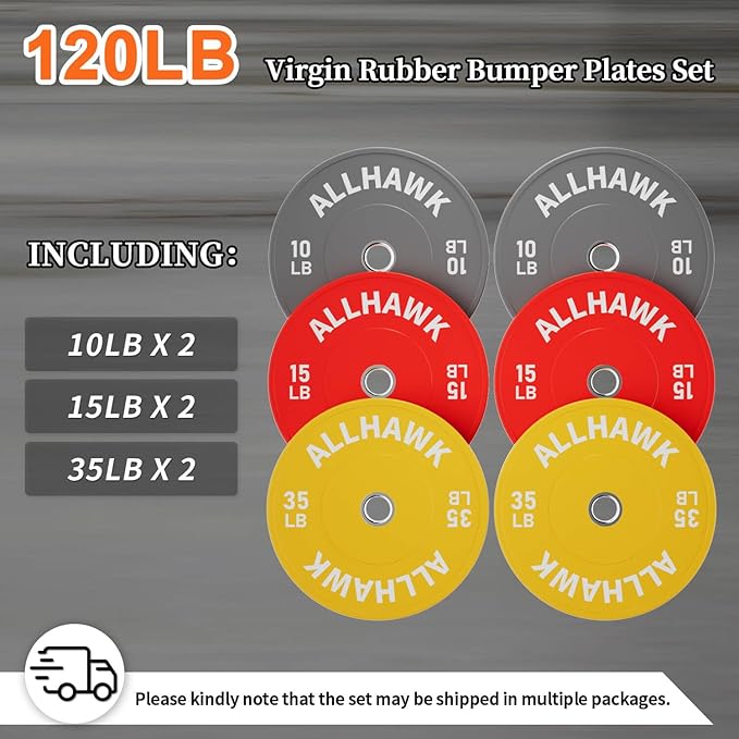 Colorful Olympic Bumper Plates, 2-inch Stainless Steel Insert, Virgin Rubber Weight Plate Set for Barbell Weight Lifting and Strength Training Home Gym