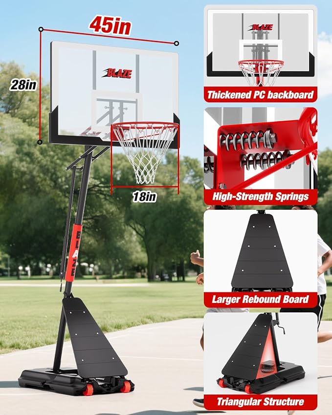 Basketball Hoop Outdoor 10 FT Height Adjustable, Portable Basketball Goals Systems with 45" Backboard for Youth Adults Kids - Backyard, Driveway, Indoor Play