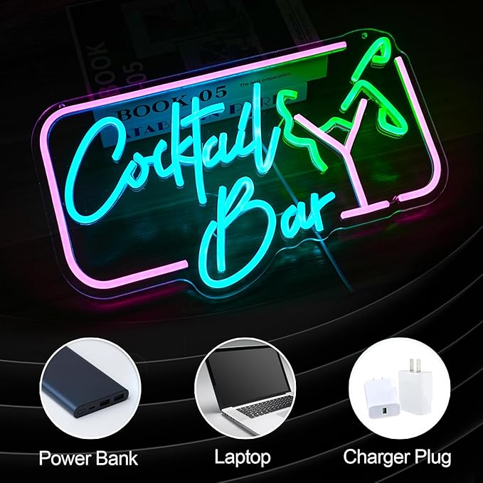 Cocktail Bar Neon Sign for Wall Decor Led Women Sign USB Goblet light up sign Dimmable Cocktail neon Light for Bar Club Pub Store Home Decor