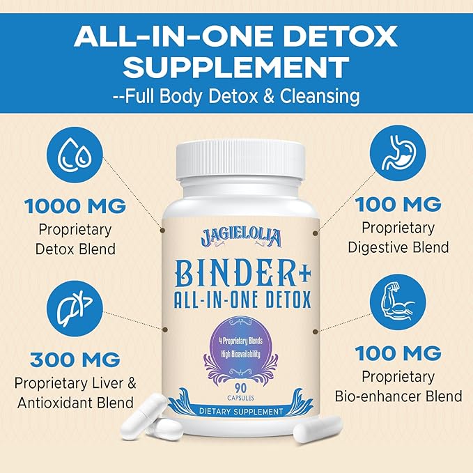 All-In-One Detox Binder Supplement 1500 MG - High Bioavailability, Liver Gut Detox Cleanse with Activated Charcoal, Zeolite & Bentonite Clay for Toxins, Liver, Digestive, 540 Vegan Capsules