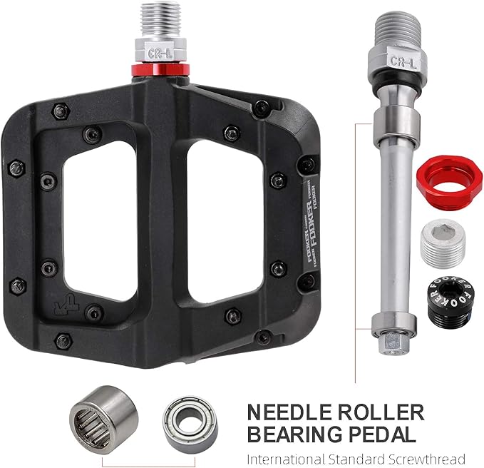 FOOKER MTB Pedals Mountain Bike Pedals 3 Bearing Non-Slip Lightweight Nylon Fiber Bicycle Platform Pedals for BMX MTB 9/16"