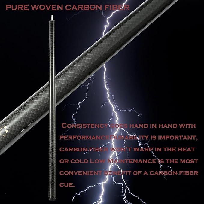 CROWN ME Carbon Fiber Pool Cue Stick 12.8mm Tip Billiard Carbon Fiber cue, 58" Pool Table Sticks, Weight Adjustable Design -18OZ,18.4OZ,19OZ,20OZ