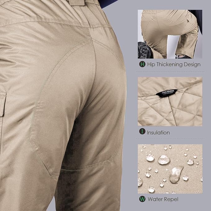 FREE SOLDIER Men's Waterproof Snow Insulated Pants Winter Skiing Snowboarding Pants with Zipper Pockets