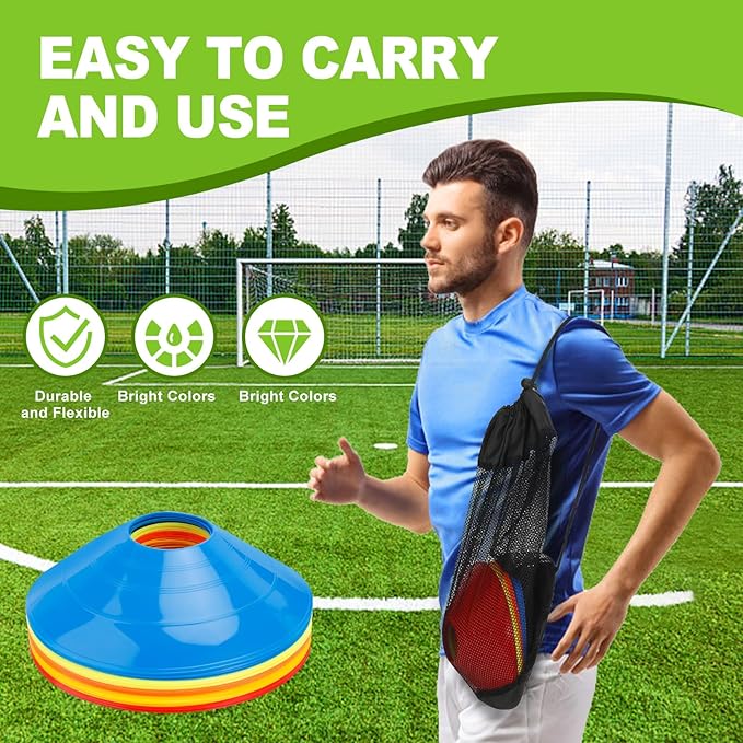 Ashsajkd(Set of 25/50/100 - Agility Soccer Cones with Carry Bag and for ， Football Cones for TrainingFootball, Basketball, Coaching, Agility Cones for Indoor and Outdoor Games