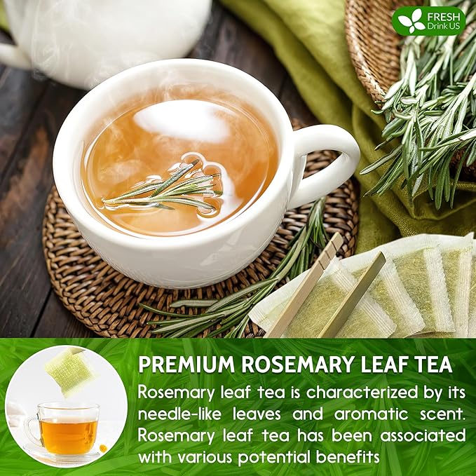 FreshDrinkUS, Premium 40 Rosemary Leaf Tea Bags, 100% Natural and Pure Rosemary Dried Leaves, Pure Rosemary Herbal Tea, No Additives, No Caffeine, No Gluten, Vegan.