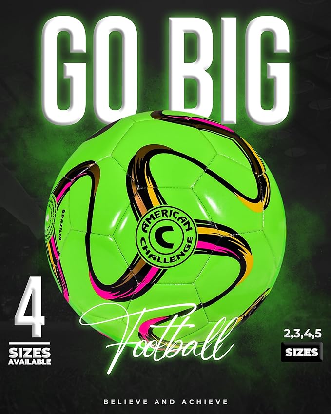 American Challenge Brasilia Soccer Ball – Soccer Ball Size 5, 4, 3 & 2 – for Youth & Adults – Ideal for Practice, Training & Grass Fields