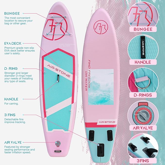 AIR-STONE 10'6” 450 lb Capacity，Inflatable Stand Up Paddle Board with sup Accessories Including Backpack, Repairing Kits, Non-Slip Deck, Leash, 3 Fins, Paddle and Hand Pump