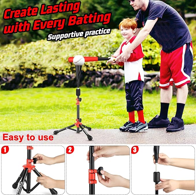 Baseball Tee for Kids,Youth Stand Set,Teeball Set,Youth Baseball,Softball Batting Tee Set,Easy Adjustable Height