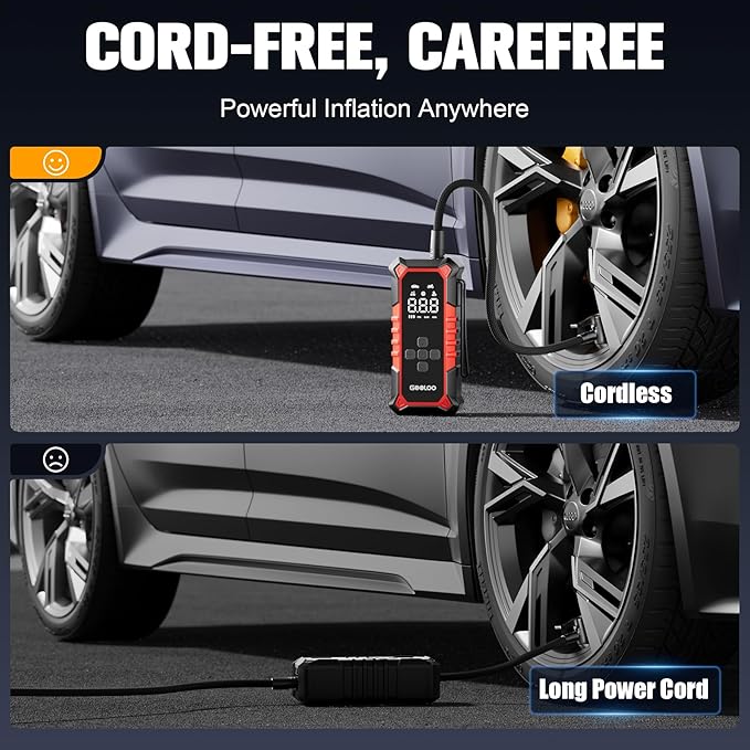 GOOLOO A6 Gear Tire Inflator Portable Air Compressor, 160 PSI Cordless Tire Inflator with Digital Pressure Gauge ＆LED Light, Air Pump for Car Tires, Bike, Motorcycle, Balls