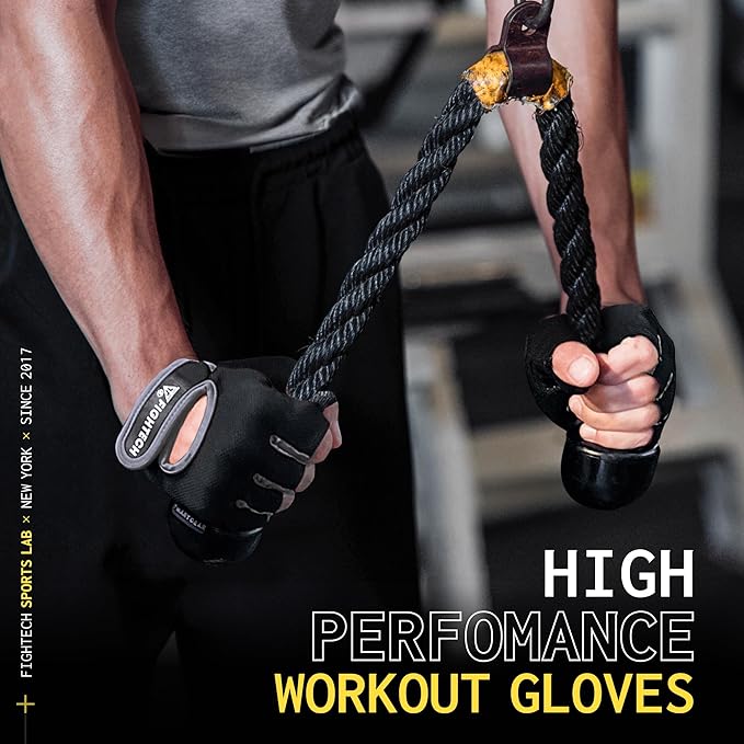 FIGHTECH Workout Gloves for Men and Women, Fingerless Weight Lifting Gloves with Cushioned Palms, Gym Gloves for Exercise Fitness Training Climbing Cycling, Breathable and Lightweight