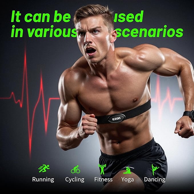 EZON Heart Rate Monitor Chest Strap | Bluetooth 5.1 & ANT+, Waterproof, Compatible with Garmin, Wahoo, Polar, Strava for Running, Cycling, Workout (C009 Pro)