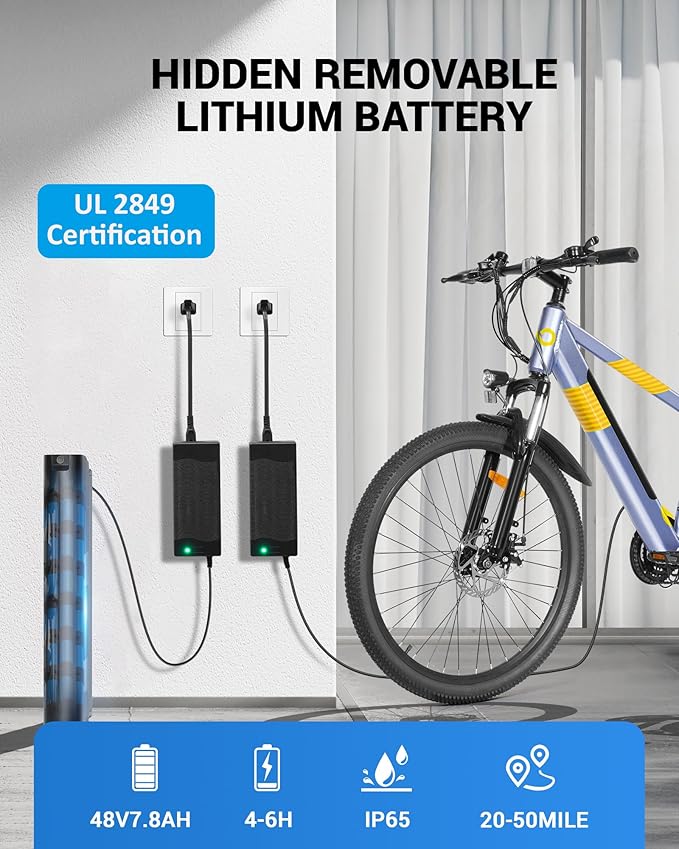 Electric Bike for Adults,26" E-Bike with 700W Peak Motor 21-Speed,Up to 50 Miles Removable Battery,Front Fork Suspension Dual Disc Brakes,Ebikes for Adults Commute Mountain All Terrain
