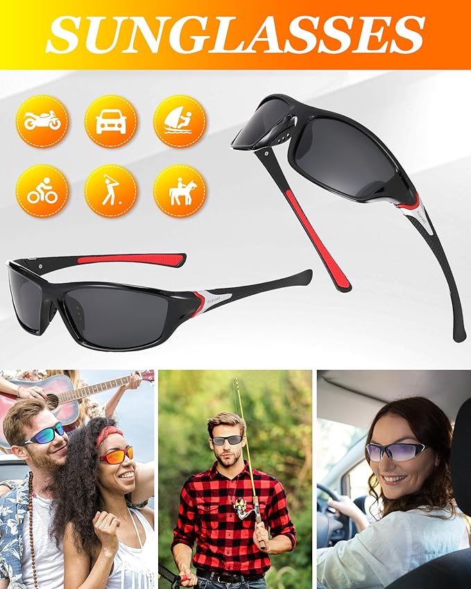 Frienda 6 Pack Polarized Sport Sunglasses for Men Multipack Fit over Glasses Pack Lot Set Men's Sport Fishing Eyeglasses