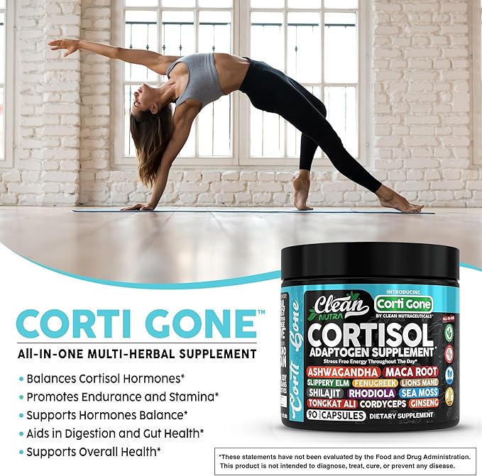 Corti Gone Cortisol Supplements For Women | Maca Root Ashwagandha Cortisol Detox Manager Reducer + Slippery Elm Fenugreek Lions Mane Shilajit Rhodiola Sea Moss Tongkat Ali Cordyceps Ginseng Beet Root