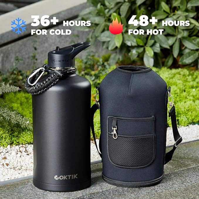 COKTIK 84oz Water Bottle with Straw - Triple Insulated Flask, 48hr Cold Retention Large Water Bottle, Leakproof Water Jug for Gym, Hiking, Camping, Outdoor Sports (2 pack,Black)