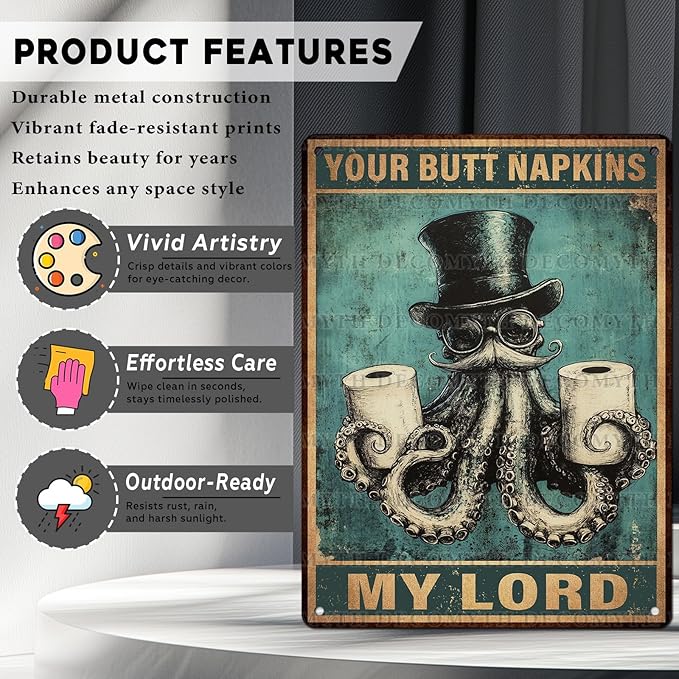 Funny Octopus Retro Metal Tin Sign Nautical Bathroom Decor Toilet Restroom Funky Home Decor Wall Art Sign 12 * 16inch