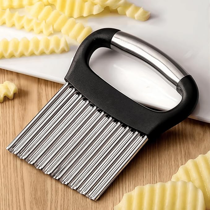 Crinkle-Cut Wave Slicer French Fry Vegetable Cutter, Stainless Steel Blade