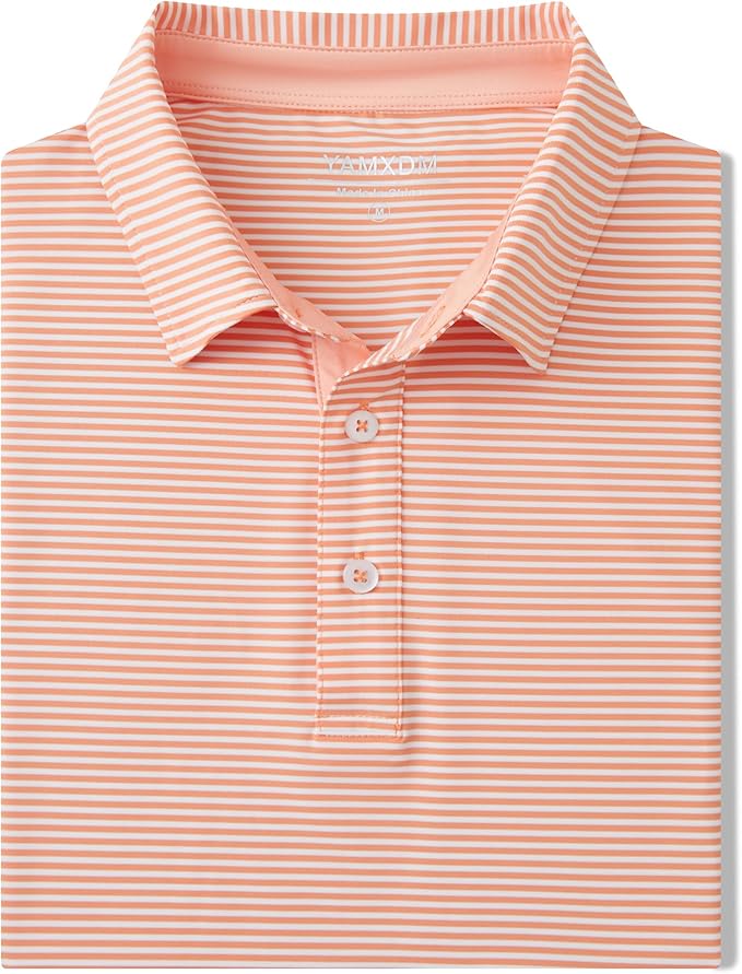 Golf Shirts for Men - Moisture Wicking Short Sleeve Performance Sport Casual Striped Collared Mens Polo Shirt