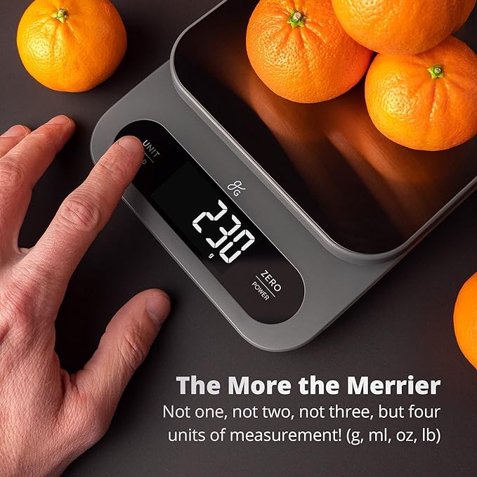 Greater Goods High Capacity Kitchen Scale, 10kg/22lb Capacity Food Scale for Bulk Cooking & Baking, Touch Controls, Hi-Def LCD, Stainless Steel Platform, Precise to 1g