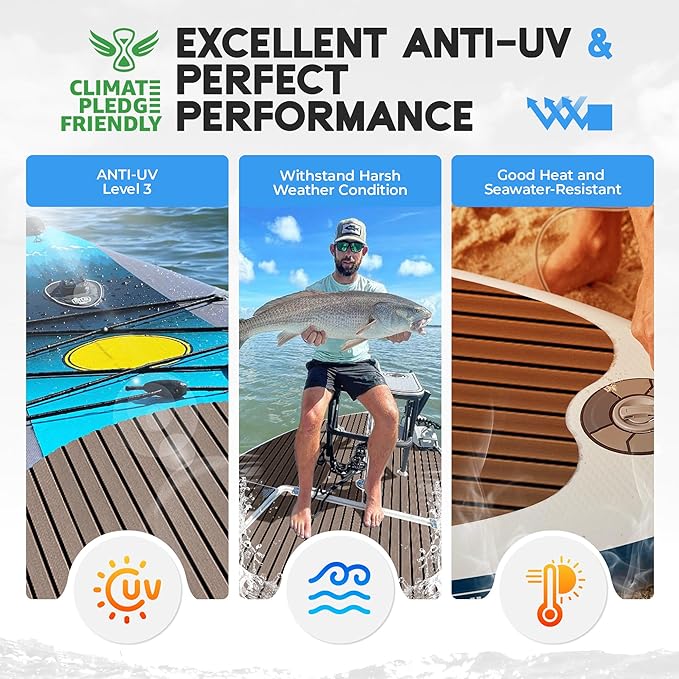 FOCEAN Boat Flooring EVA Foam Boat Decking Faux Teak Marine Flooring Boat Mat Boat Carpet Sheet for Motorboat RV Yacht Kayak Surfboard, 94.5"x 47.2"/35.4"/23.6"/15.7"