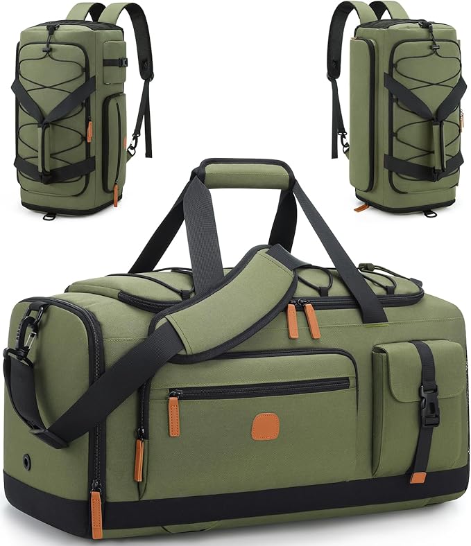 Gym Bag for Men and Women with Shoe & Laptop Compartment, 3-in-1 Sports Travel Duffel Bag Anti-Theft Weekender Carry-On Backpack for Airplane & Workout, Overnight Travel Bag,35L (Green, Medium)