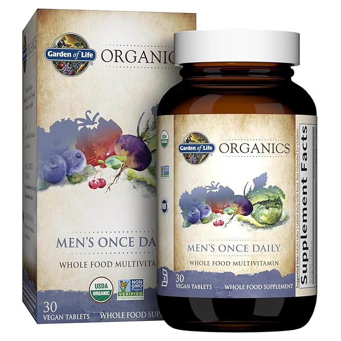 Garden of Life Once Daily Whole Food Multivitamin for Men, Organic Mens Vitamins & Minerals, Vitamin C, Zinc, Vegan, for Health & Well-Being, 30 Tablets