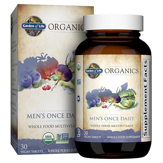 Garden of Life Once Daily Whole Food Multivitamin for Men, Organic Mens Vitamins & Minerals, Vitamin C, Zinc, Vegan, for Health & Well-Being, 30 Tablets