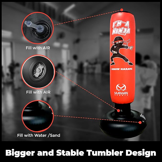 Durable Inflatable Kids Punching Bag for Karate and Boxing – Bounce-Back Martial Arts Bag for Boys and Girls, Great Birthday Gift to Relieve Energy and Build Skills for Boys Ages 4-12