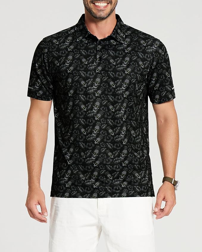 Golf Shirts for Men - Moisture Wicking Short Sleeve Performance Sport Casual Striped Collared Mens Polo Shirt