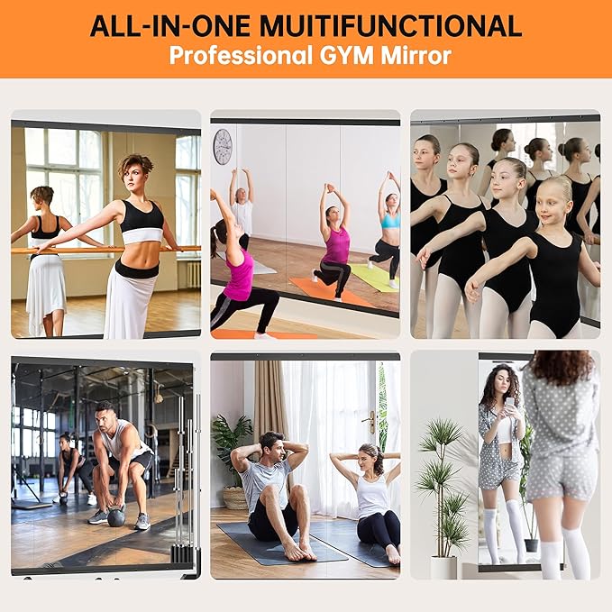 Hasipu 83''x39'' Home Gym Mirror Large Full Length Wall Mounted Full Body Mirror for Yoga Dance Fitness Exercise Studio Bedroom Garage, Frameless Tempered Glass Workout Mirrors Black Rectangular