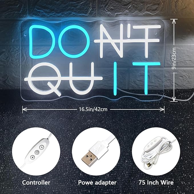 Do It Don't Quit Neon Sign USB Powered with Dimmable Switch for Wall Background Decor Room Decoration Inspirational Wall Art Office Bar Gym Parties Events Birthday Party 16.5x9 in