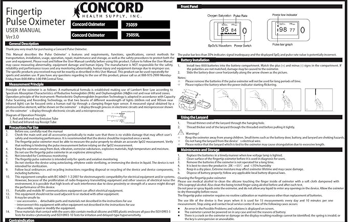 Concord Fingertip Deluxe OLED Pulse Oximeter with 6 way Reversible Display - Blood Oxygen Saturation Monitor with Carrying Case, Batteries & Lanyard - Easy to Use, (Blue)