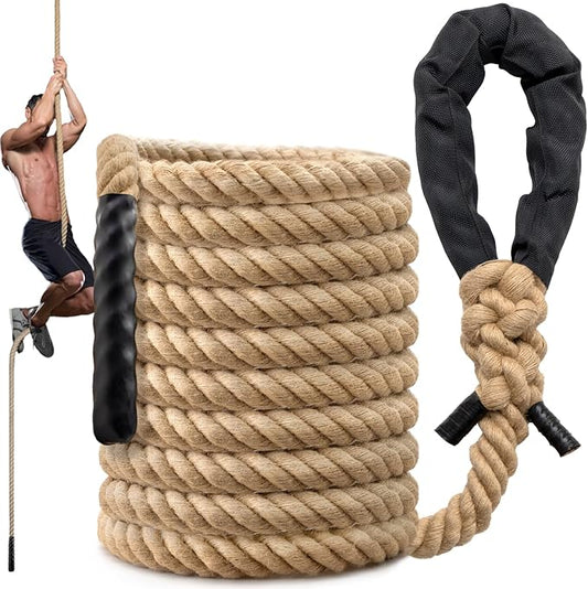Climbing Rope Gym Workout - 1.5 Inch Diameter 10FT 15FT 20FT 25FT 30FT 35FT Heavy Duty Jute Thick Ropes for Adults Strength Training Outdoor Tree Swing Indoor Home Fitness Exercise