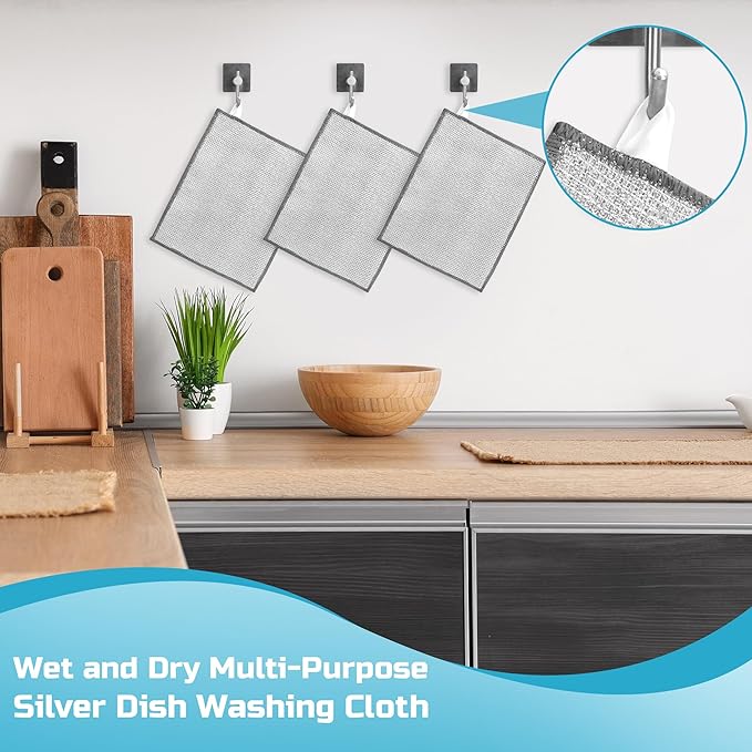Forggon10 Pcs New Upgrade 3-Layer Metal Dish Cloth, No Scratches and No Odor, Multipurpose Wire Dishwashing Rag for Wet and Dry, Kitchen Cleaning DishRags,Sinks,Dishes,Stove Top, Dimensions(7.08X8.86)