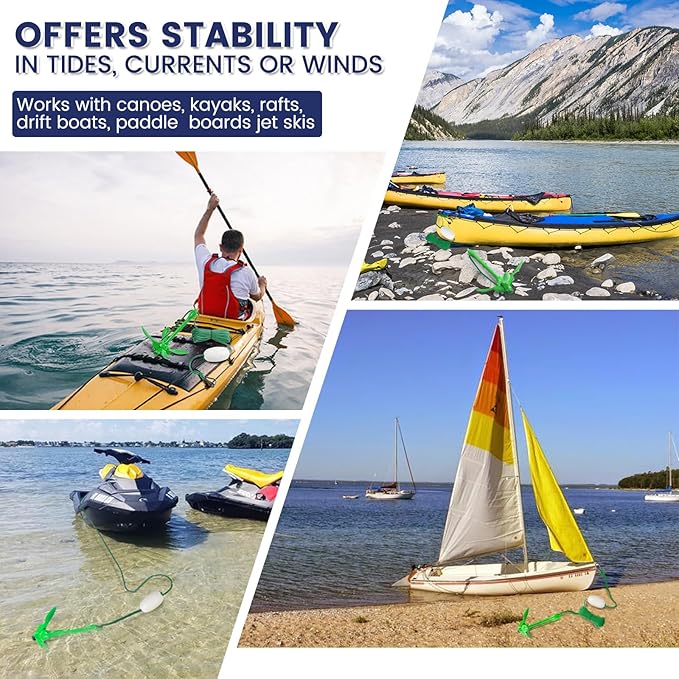 Dreizack Kayak Anchor Kit, 3.5 lb Folding Grapnel Boat Anchor Trolley Accessories with 40ft Rope and PVC Buoy for Fishing Kayaks SUP Paddle Boards Canoes Jet Ski PWC Inflatable Small Boats