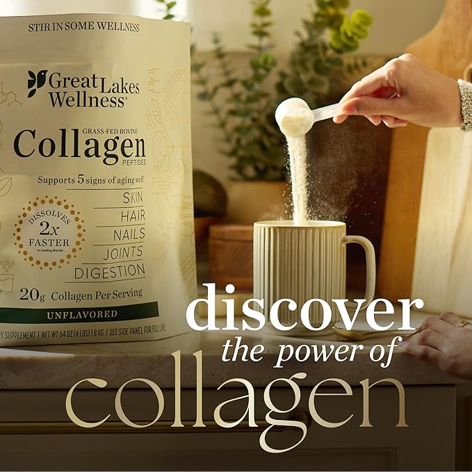 Great Lakes Wellness Beauty Boost Advanced Collagen Peptides Powder with Hyaluronic Acid, Biotin, Vitamin C - Skin Elasticity and Hydration - Raspberry Lemonade Flavor - Non-GMO, Keto, Kosher - 8 oz