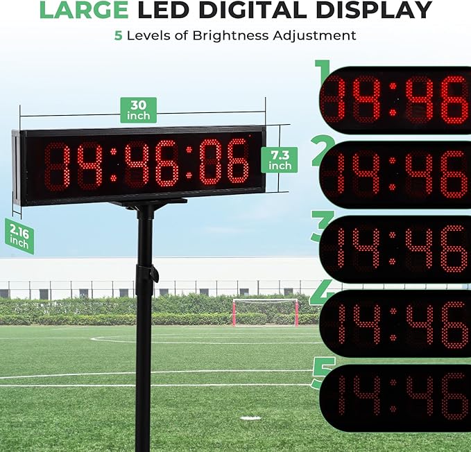6.4FT High LED Large Timer Race Clock with Tripod Cordless Countdown/up Clock Stopwatch with IR Remote Control for Sports Race, Running Events, Marathon