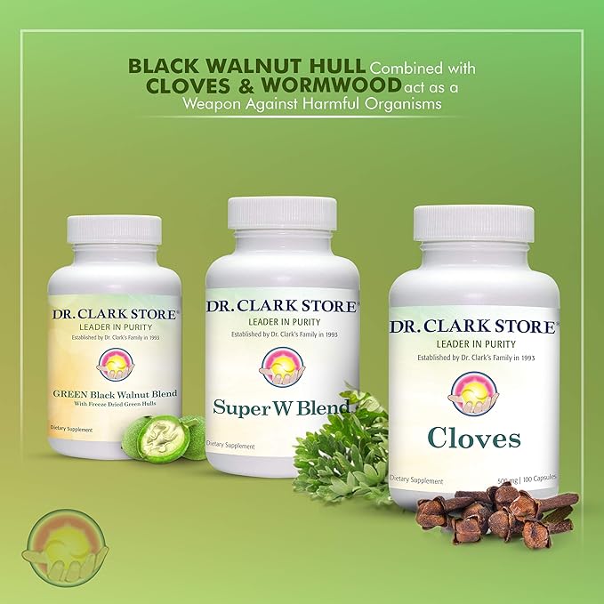 Dr. Clark Store Intestine Support & Cleanse Kit - with Freeze-Dried Green Black Walnut Hulls, Wormwood, and Cloves-Helps Maintain Optimum Intestinal Function