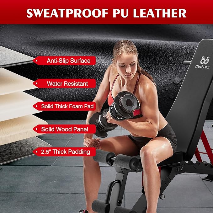 Adjustable Weight Bench - Foldable Workout Bench for Home Gym, PRO Heavy Duty 1300lb Capacity Full Body Strength Training with 8-Level Incline/Flat/Decline Positions & Space-Saving