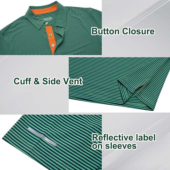 Golf Shirts for Men - Moisture Wicking Short Sleeve Performance Sport Casual Striped Collared Mens Polo Shirt