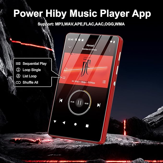 80GB Music Player, MP4 MP3 Player with Bluetooth and WiFi with 4-inch IPS Touch Screen Digital Audio Players, M503 Pro Spotify Player with Amazon Music, Audible, Chrome Browser, Support Up 512GB Red