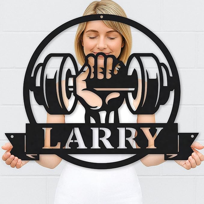 Custom Name Gym Metal Sign for Home Workout Room, Powerlifting Garage Center Motivational Decor, Personalized Fitness Wall Art Gift for Women, Men, Dad, Papa, Grandpa, Mother, Sister, Girls